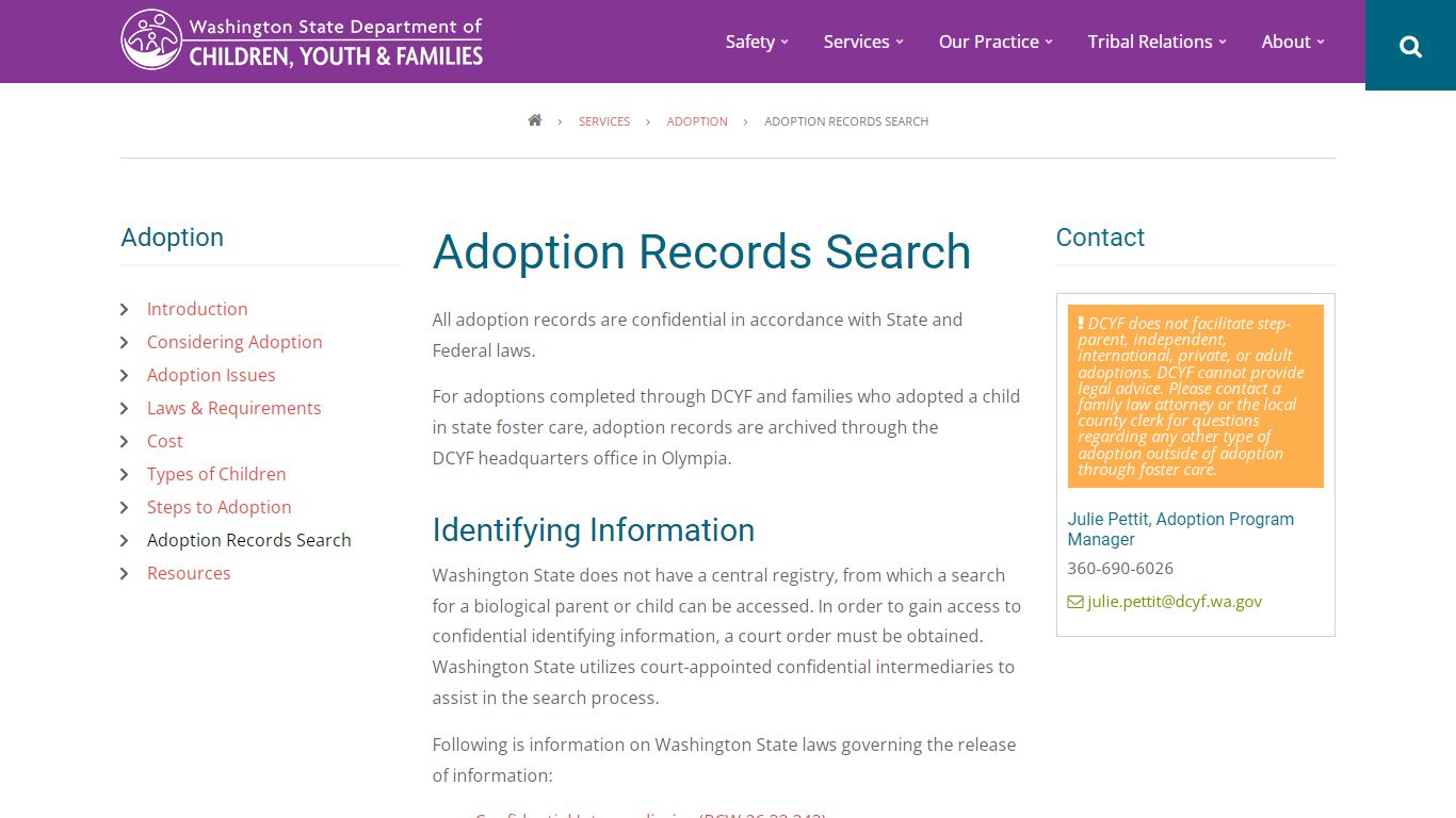 Adoption Records Search | Washington State Department of Children ...